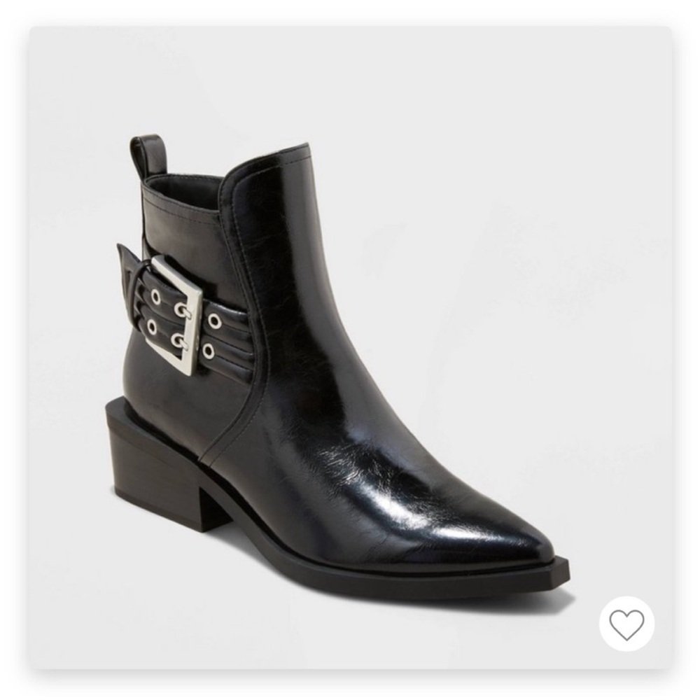 Women's Giovanna Buckle Western Ankle Boots Mem Foam Insole Wild Fable Black 9.5